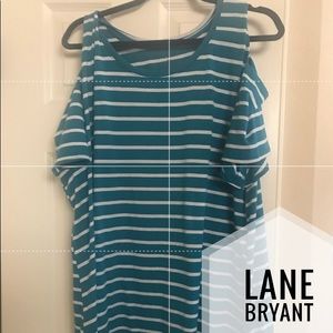 ⭐️NWOT⭐️ Teal & White Stripped Peep Shoulder Top